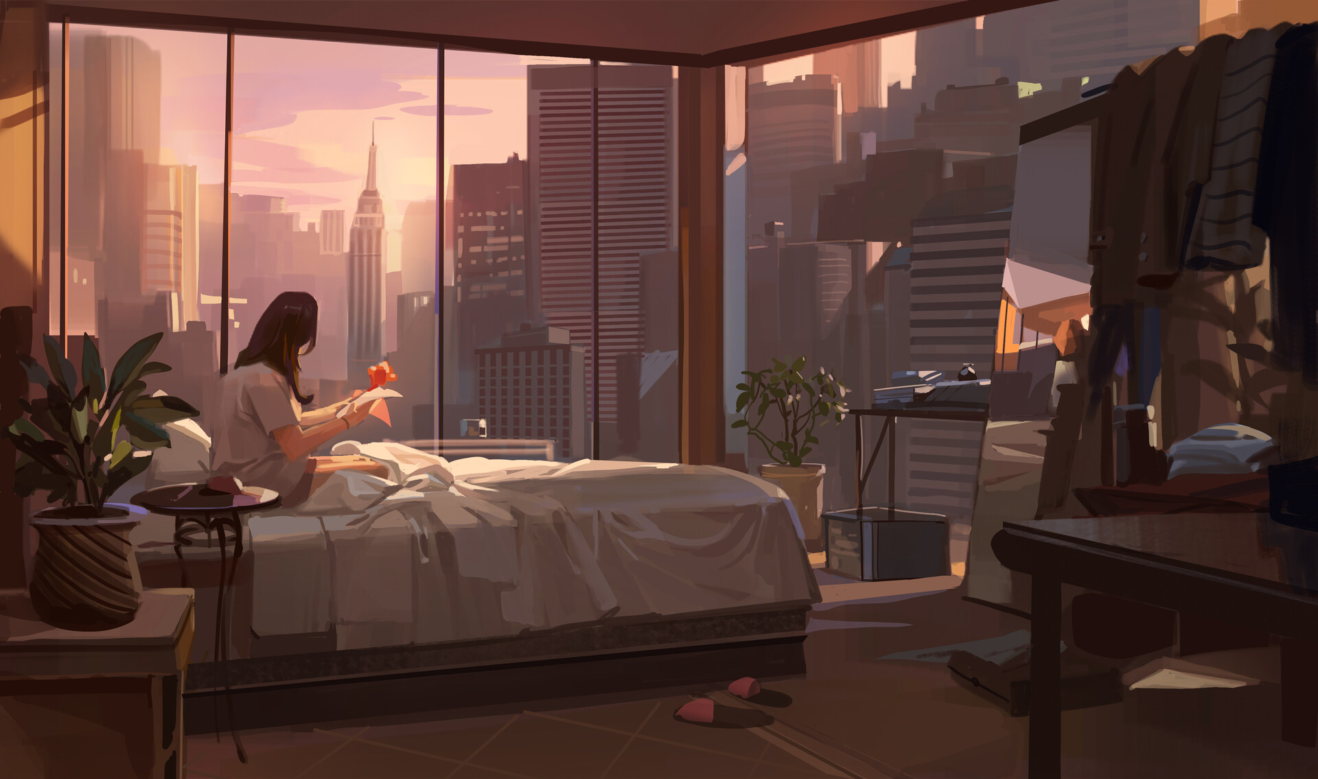 1920x1135 artwork, building, chambre, interieur, paysages urbains, ville