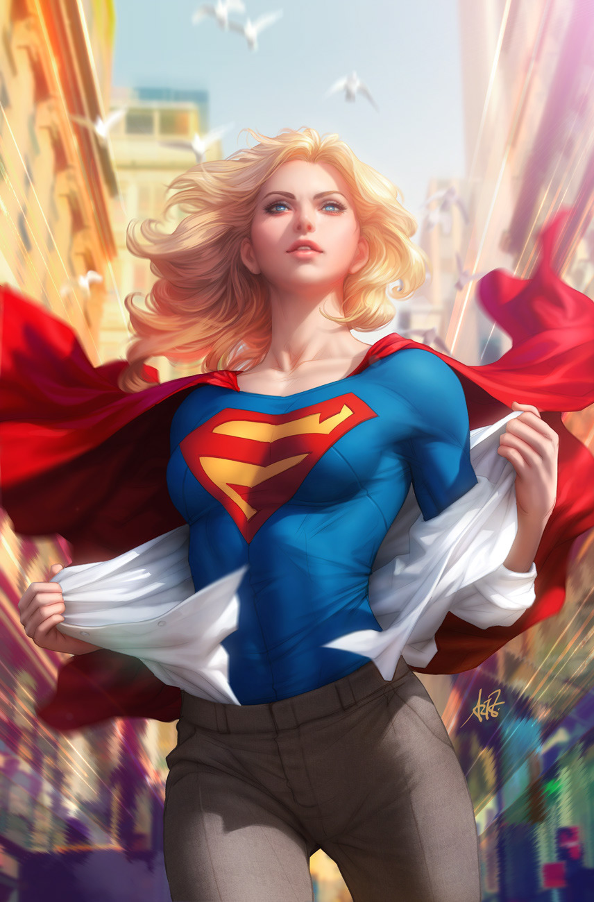 856x1300 marvel, superman (series), supergirl, abdo, artwork, cape, cheveux blond, debout, dehors, pantalon, seins moyens, super-héroïne, yeux bleu