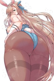 accessoire de cheveux,asuna (blue archive),blue archive,cheveux blond,collant,costume de lapin,courbée,cuisses,cul,debout,fausses oreilles animaux,fille anime,gants,gros cul,grosses cuisses,habits brillants,leotard,non-nude,regarde derrière,ruban à cheveux,très long cheveux,yeux bleu