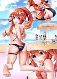 5 filles ou plus,à genou,à la plage,bikini,cheveux court,cheveux rouge,cleavage,cul,dehors,embarrassé,fille anime,gros seins,groupe de filles,multiples vues,nakano ichika,nakano itsuki,nakano miku,nakano nino,nakano yotsuba,non-nude,pieds,pieds nus,sangle de cuisse,soeurs,the quintessential quintuplets,yeux bleu