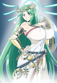 bas,cheveux vert,gros seins,kid icarus,nintendo,non-nude,palutena,robe,seins énormes,sourire,très long cheveux,yeux vert