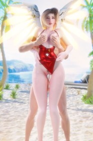 3d,ailes,blizzard entertainment,cheveux blond,cuisses,debout,dehors,fille anime,jambes,maillot de bain,mercy,overwatch,seins moyens,seins saisis,sexe,sexe debout,sperme,sperme dans le vagin,tétons,vaginal,yeux bleu