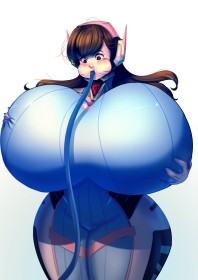 blizzard entertainment,casque audio,cheveux chatain,combinaison,d.va,debout,fille anime,frange,gros seins,grosses cuisses,hanches larges,inflation,marque au visage,non-nude,overwatch,seins énormes,seins gigantesques,seins saisis,yeux marron