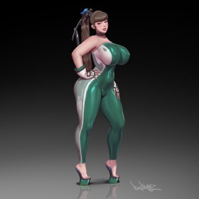 android,cameltoe,brown hair,choker,bodysuit,full body,curvy,thighs,standing,toes,eve (stellar blade),anime girls,bangs,gloves,fingerless gloves,big tits,thick thighs,thick lips,shiny clothes,wide hips,legs,hand on hip,non-nude,feet,pinkdrawz,ponytail,huge tits,stellar blade,high heels