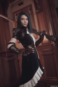 arme,caitlyn kiramman,caucasien,cheveux brun,cosplay,debout,femme,gants,league of legends,main sur la hanche,michi kyunn,vintage