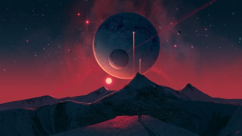 artwork,ciel,environnements,espace,étoiles,montagne,paysages,planète,science fiction,voyageur