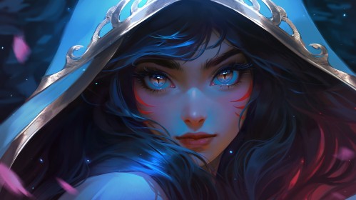 ahri,art digital,artwork,capuche,cheveux brun,fantasy,jeux video,league of legends,marque au visage,nixeu,personnage feminin,portrait,wallpaper