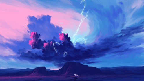 artwork,background bleu,BisBiswas,cheval,ciel,éclair,environnements,nuages,paysages,tempête