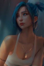 artwork,cheveux bleu,cheveux court,debardeur,personnage feminin,queue de cheval,yeux bleu