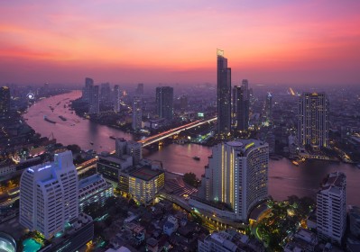 architecture,bangkok,building,coucher de soleil,gratte ciel,paysages urbains,pont,riviere,thailande,ville