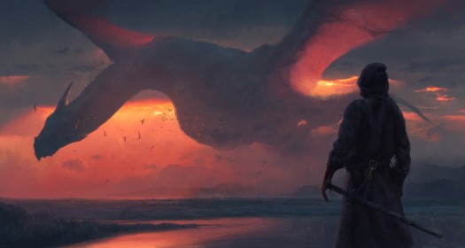 arme,artwork,coucher de soleil,creature,dragon,épée,fantasy,géant,guerrier