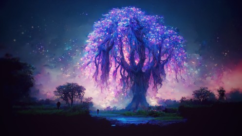 arbres,artwork,brillant,coloré,environnements,fantasy,ia art,luciole,nuit