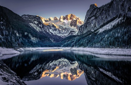 alpes,arbres,autriche,eau,hiver,lac,montagne,nature,neige,paysages,réflexion