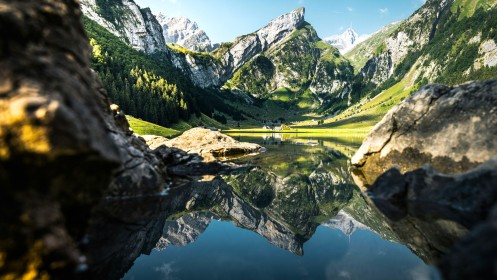 arbres,eau,lac,montagne,nature,paysages,réflexion,roche,suisse