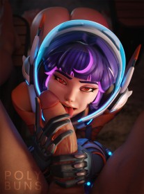 3d,à quatre pattes,branlette,branlette à deux mains,casque,cheveux violet,cul,érection,fellation,fille anime,frange,gants,juno (overwatch),léchage,overwatch,penis,penis énorme,pov,sourire,tire la langue,yeux rouge