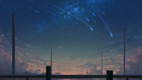 artwork,ciel,environnements,étoile filante,étoiles,météorite,nuages,nuit,voie lactée