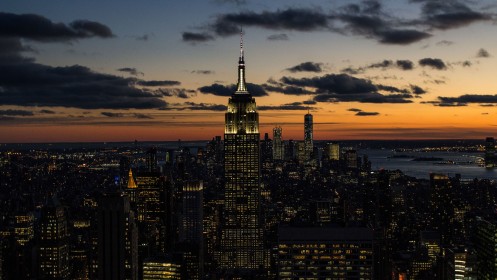 architecture,building,sky,sunset,united states,skyscraper,lights,new york,clouds,cityscapes,city