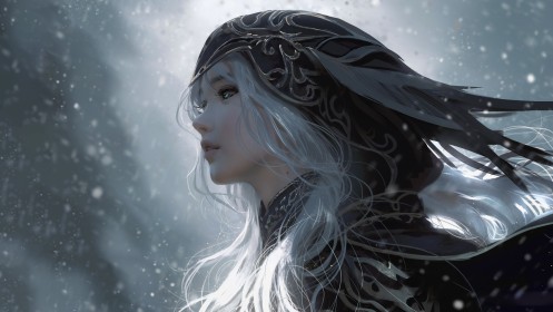 artwork,capuche,cheveux blanc,neige,nixeu,personnage feminin,yeux bleu