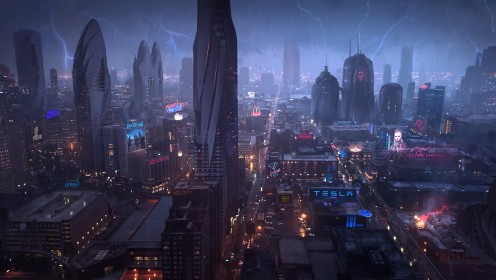 artwork,building,cyberpunk,lightning,environments,futuristic,night,cityscapes,science fiction,city